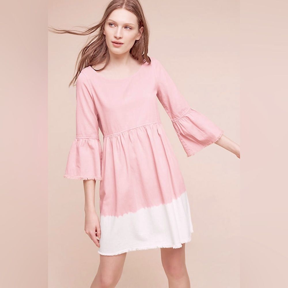 Anthropologie Holding Horses Lilibet Dip Dye Boho Mini Dress Pink/White size 6